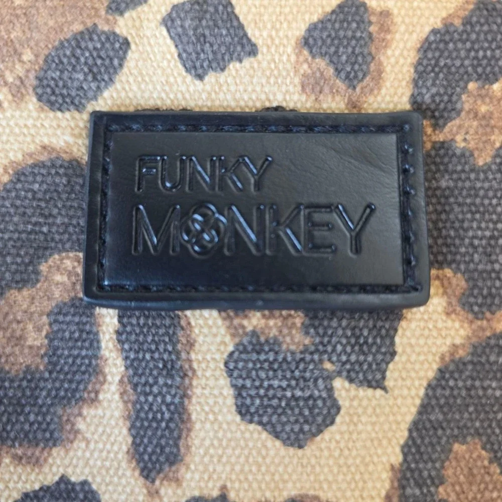 Funky Monkey Leopard Print Canvas Black Faux Leather Wristlet‎ Clutch Tassel Bag